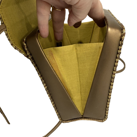 Vintage Mid Century Box Style Purse Shoulder Bag Brown Gold Woven Elegant Chic - Picture 13 of 14